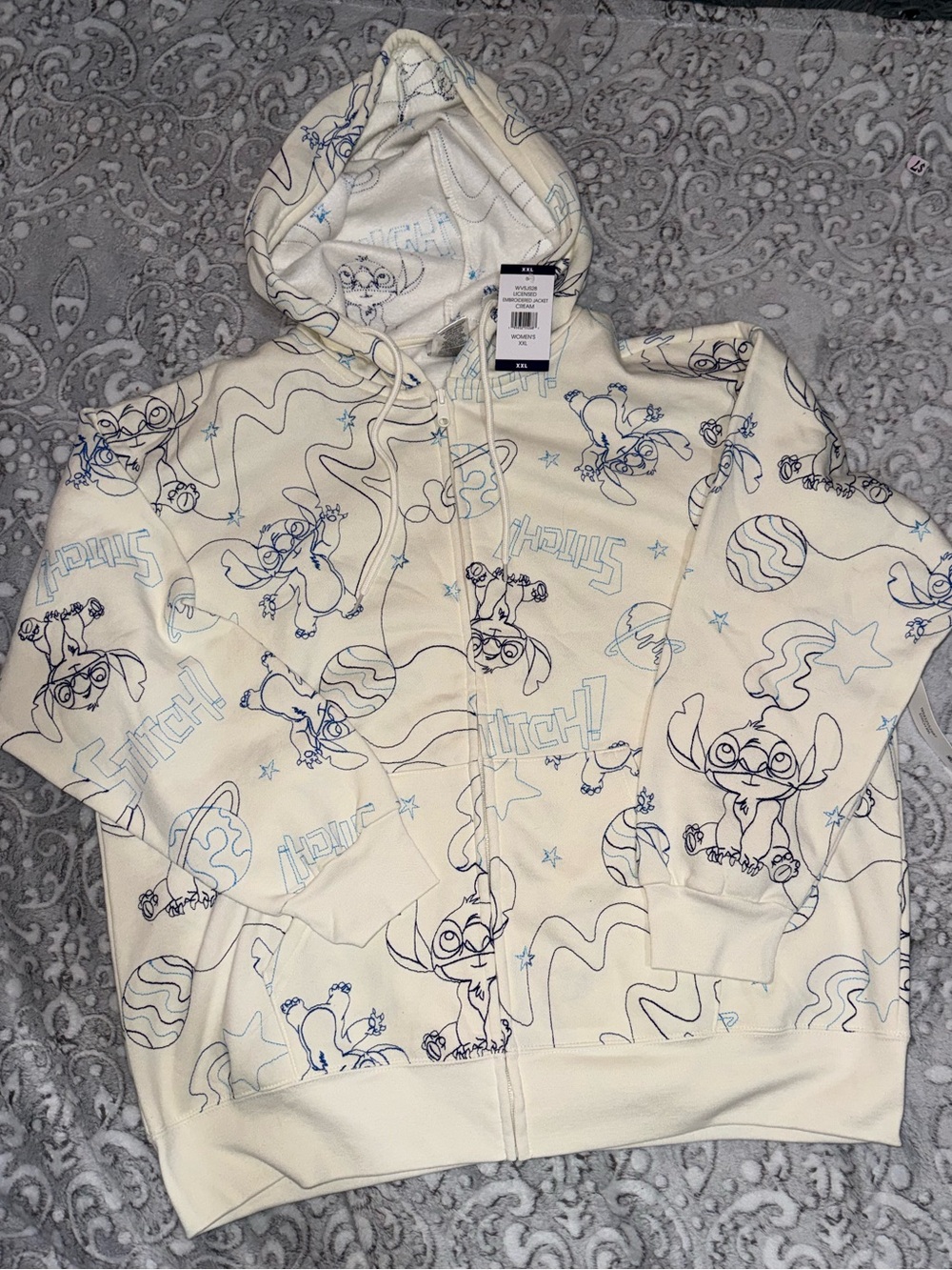 Disney Lilo & Stitch Women’s XXL Embroidered Full Zip Hoodie Cream NWT